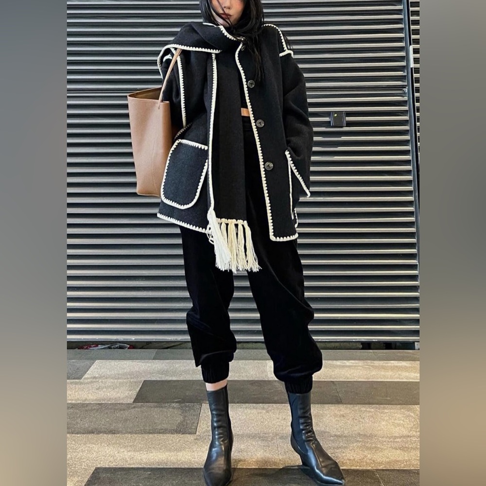 Removable Scarf Collarless Wool Jacket Business C… - image 1